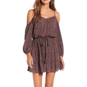 PAIGE Plum Cold Shoulder Drawstring Floral Long Sleeved Mini Dress with Lining